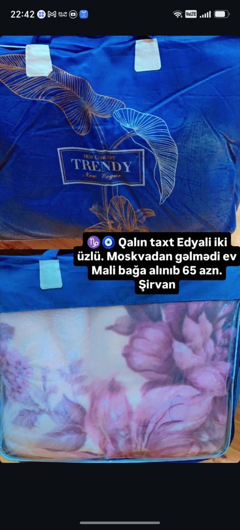 Qalın taxt örtüyü (ədyal) – ikiüzlü model. Paketli “Trendy New Vogue” — Şirvan