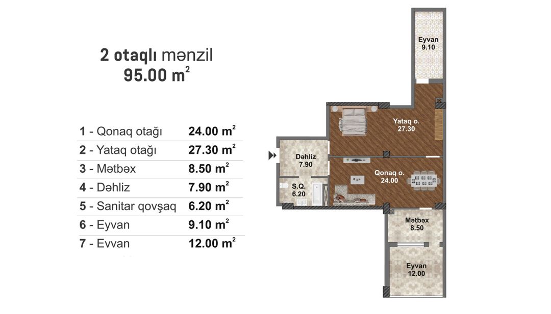 Satılır 2 otaqlı yeni tikili 95 m² — Mənzil, Bakı (2)