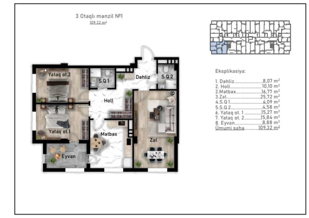 Satılır 3 otaqlı yeni tikili 110 m² — Mənzil, Bakı (8)