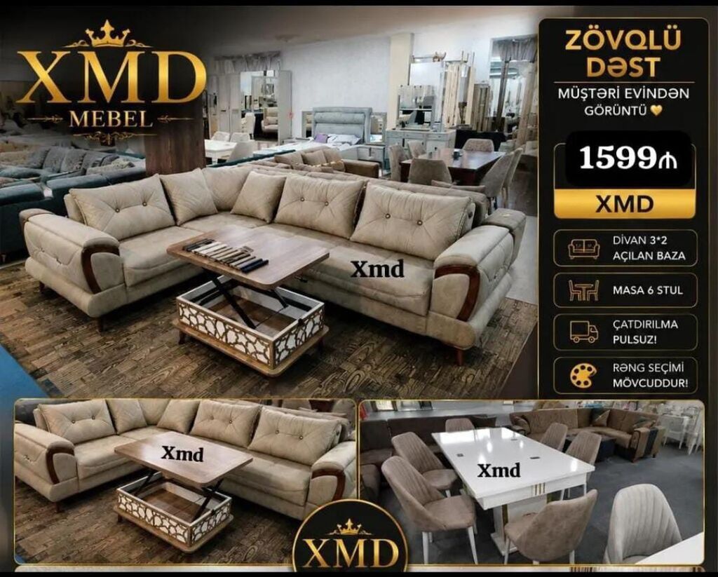 XMD Mebel – Yemək Masası və Zövqlü Dəst - Masa: 1×2 ölçü - Rəng — Masalar və stullar, Bakı (2)