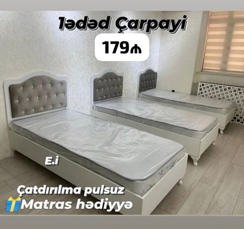 1 ədəd tək nəfərlik çarpayı – 179₼ - Klassik dizaynlı, ağ rəngdə — Bakı