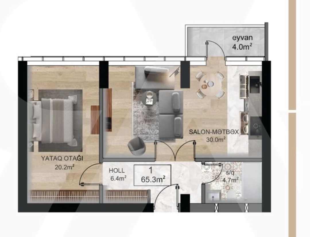 Satılır 2 otaqlı yeni tikili 66 m² — Mənzil, Bakı (7)