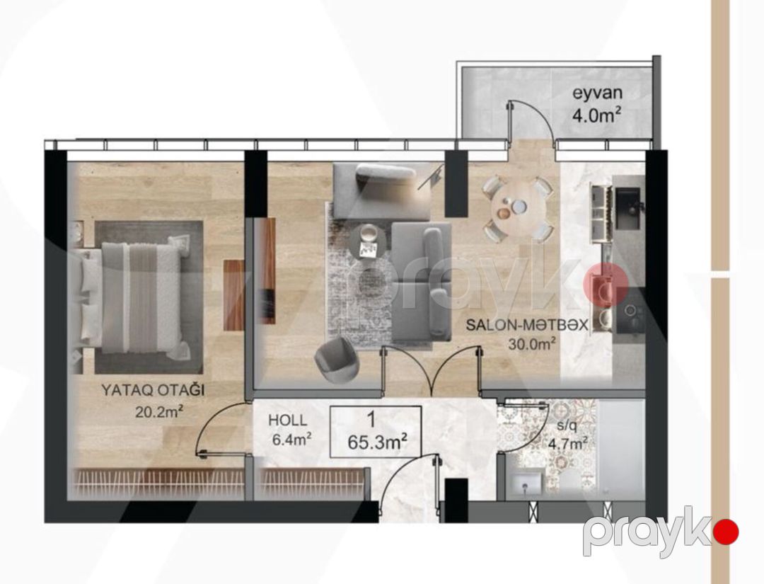 Satılır 2 otaqlı yeni tikili 66 m² — Mənzil, Bakı (7)