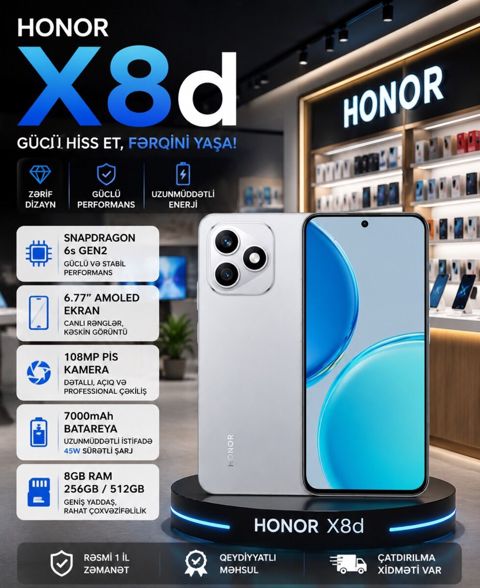 Honor X8d Velvet Grey 256GB/8GB — Bakı