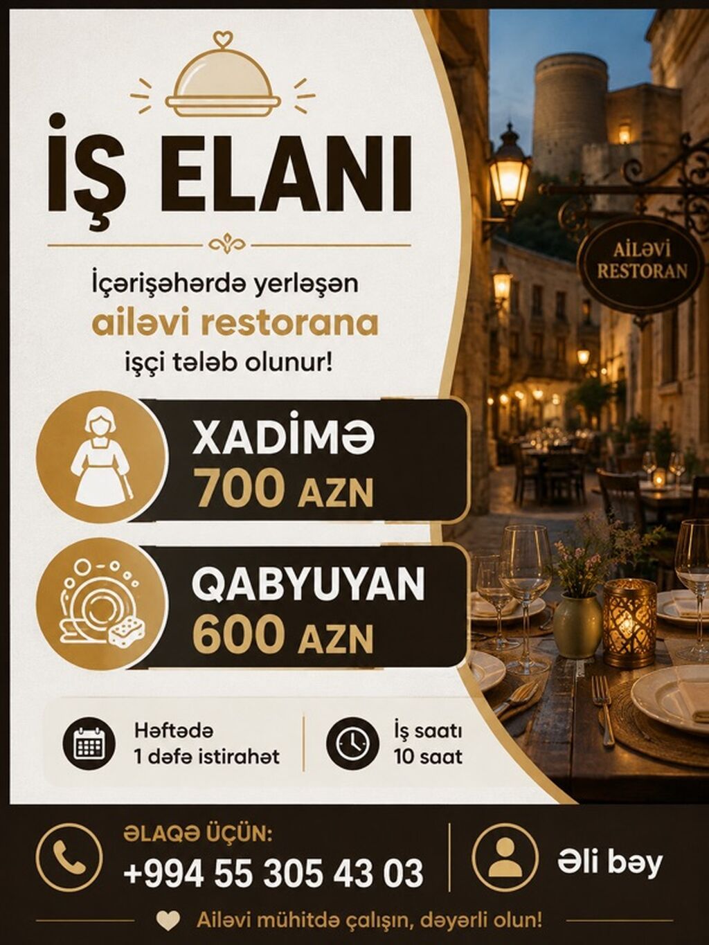 Xadimə tələb olunur, Aylıq ödəniş — Restoranlar, Turizm, Bakı
