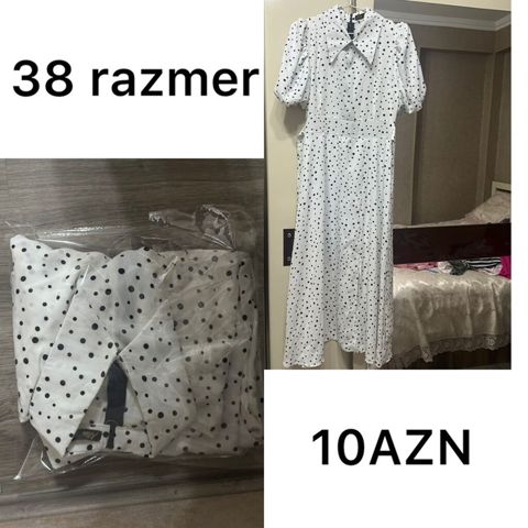 Ağ rəngli, xırda qara xallı qadın paltarı. Dizdən aşağı uzunluq, qısa — Masazır