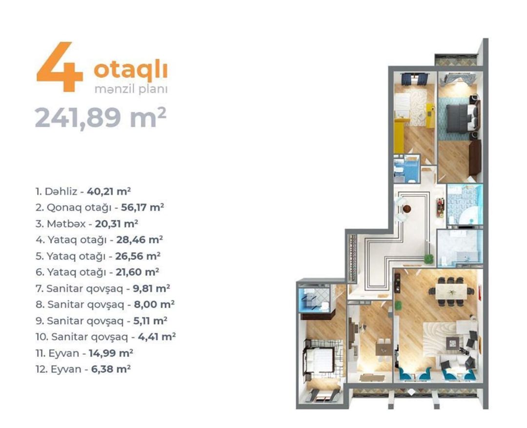 Satılır 4 otaqlı yeni tikili 245.5 m² — Mənzil, Bakı (3)