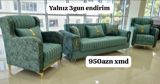 3 nəfərlik divan + 2 ədəd kreslo dəsti - Rəng: zümrüd-yaşıl tonları — Goods