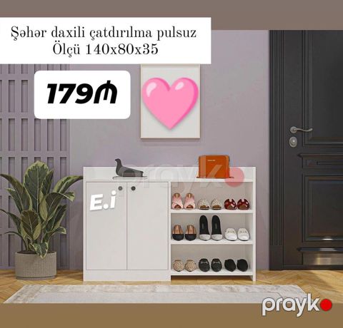 Ayaqqabı dolabı – ağ rəngdə, dəhliz və giriş üçün funksional model