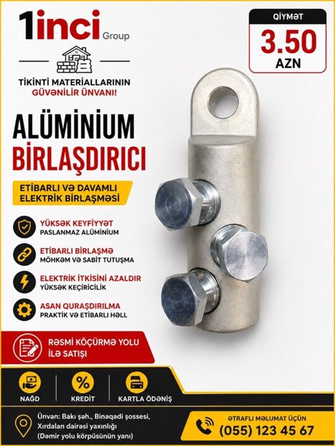 Alüminium birləşdirici – etibarlı və davamlı elektrik birləşməsi üçün — Bakı