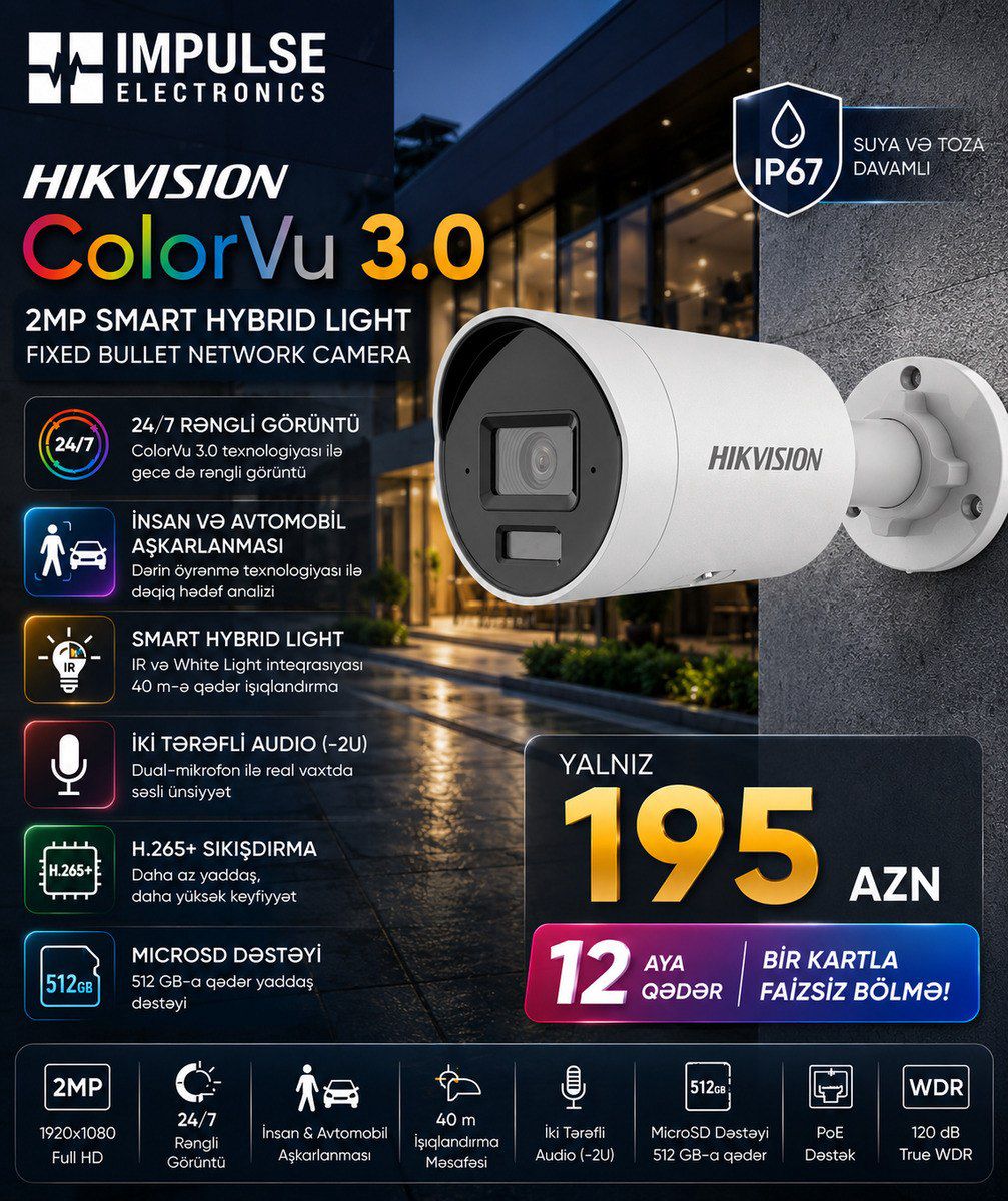 Hikvision 2MP AcuSense IP Kamera — Təhlükəsizlik sistemləri, Bakı