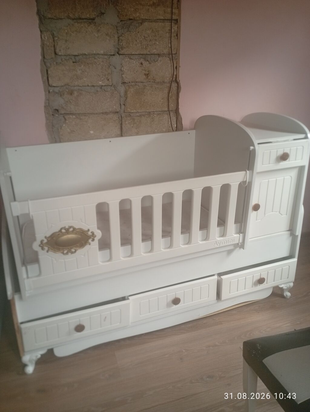 Uşaq beşiyi – ağ rəngdə, funksional kombi model - Material: MDF/taxta — Bəşikləri, Bakı (2)