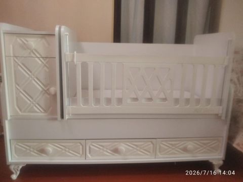 Uşaq beşiyi – çoxfunksiyalı model - Rəng: ağ - Material: MDF/taxta — Bakı