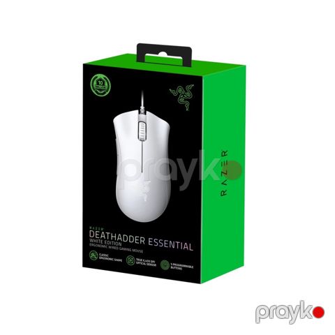 Razer DeathAdder Essential Ergonomic USB Optical Wired Gaming Mouse - White (RZ01-03850200-R3M1)