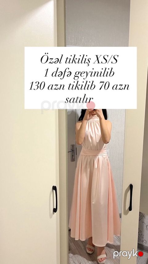 Özəl tikiliş ziyafət/gecə libası - Ölçü: XS/S - Rəng: açıq