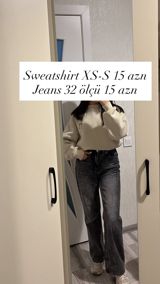 Sweatshirt və cins şalvar dəsti - Sweatshirt: XS–S ölçü - Rəng — Koftalar və jaketlər
