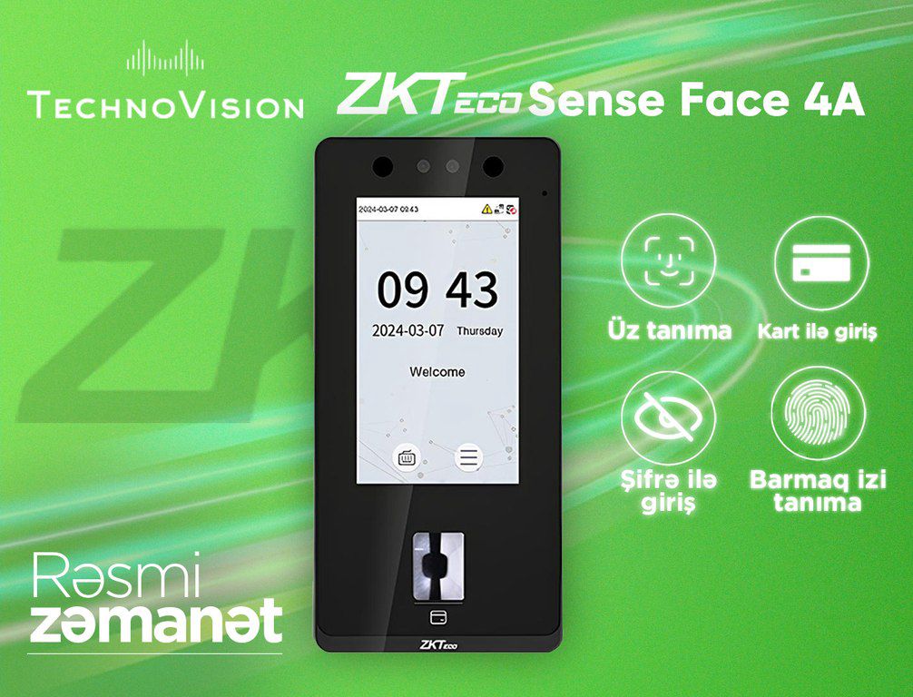 "ZKTeco SenseFace 4A" üz tanıma cihazı — Təhlükəsizlik sistemləri, Bakı (3)