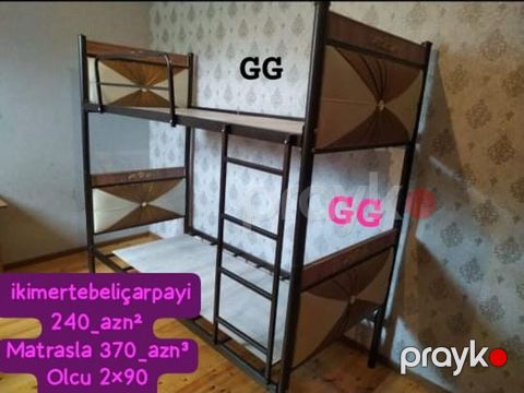 İkimərtəbəli çarpayı - Ölçü: 2 x 90 - Metal karkaslı, möhkəm