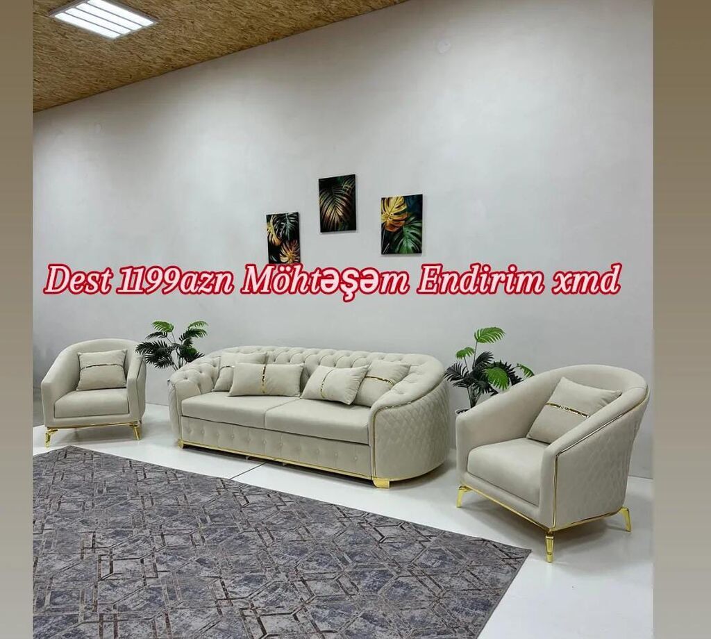 Zərif dizaynlı yumşaq mebel dəsti Tərkibi: - 1 ədəd geniş 3 nəfərlik — Yumşaq mobilya dəstləri, Bakı