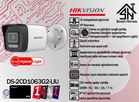Hikvision 6MP IP videomüşahidə kamerası DS-2CD1063G2-LIU — Bakı