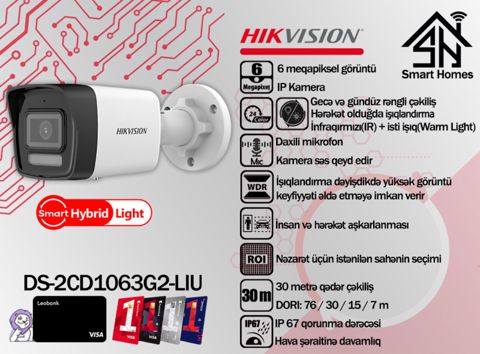 Hikvision 6MP IP videomüşahidə kamerası DS-2CD1063G2-LIU — Bakı