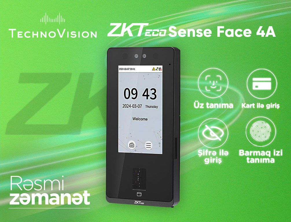"ZKTeco SenseFace 4A" üz tanıma cihazı — Təhlükəsizlik sistemləri, Bakı (2)