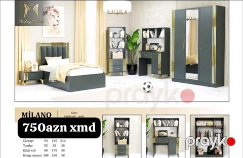 Milano gənc otağı dəsti (antrasit – mat) Dəst tərkibi və ölçülər