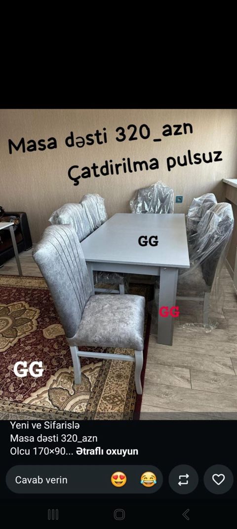 Masa və stul dəsti - Komplekt: 1 ədəd masa + 6 ədəd stul - Ölçü: masa — Bakı