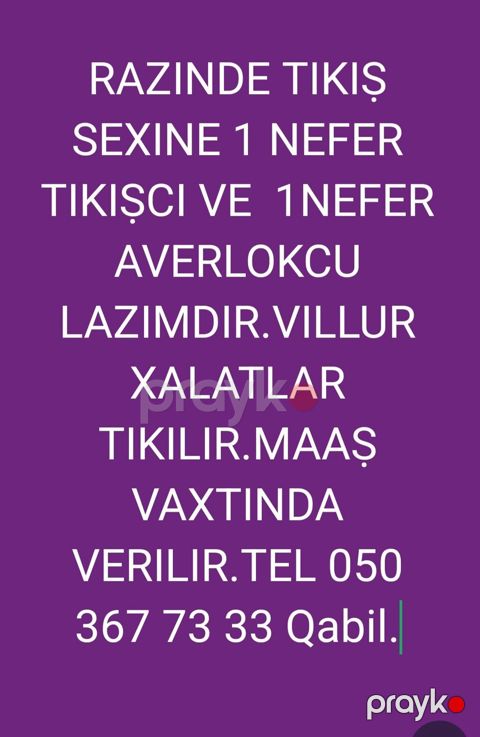 Razində tikiş sexinə işçi axtarılır: - 1 nəfər tikişçi - 1 nəfər — Bakı