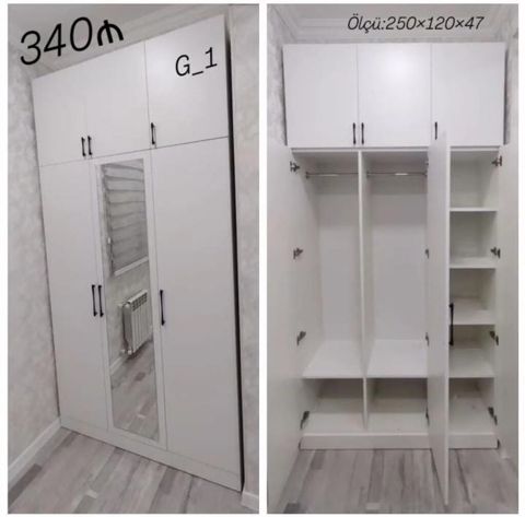Ağ rəngli çoxfunksiyalı paltar şkafı - Ölçü: 250 120 47 sm — Mehdiabad