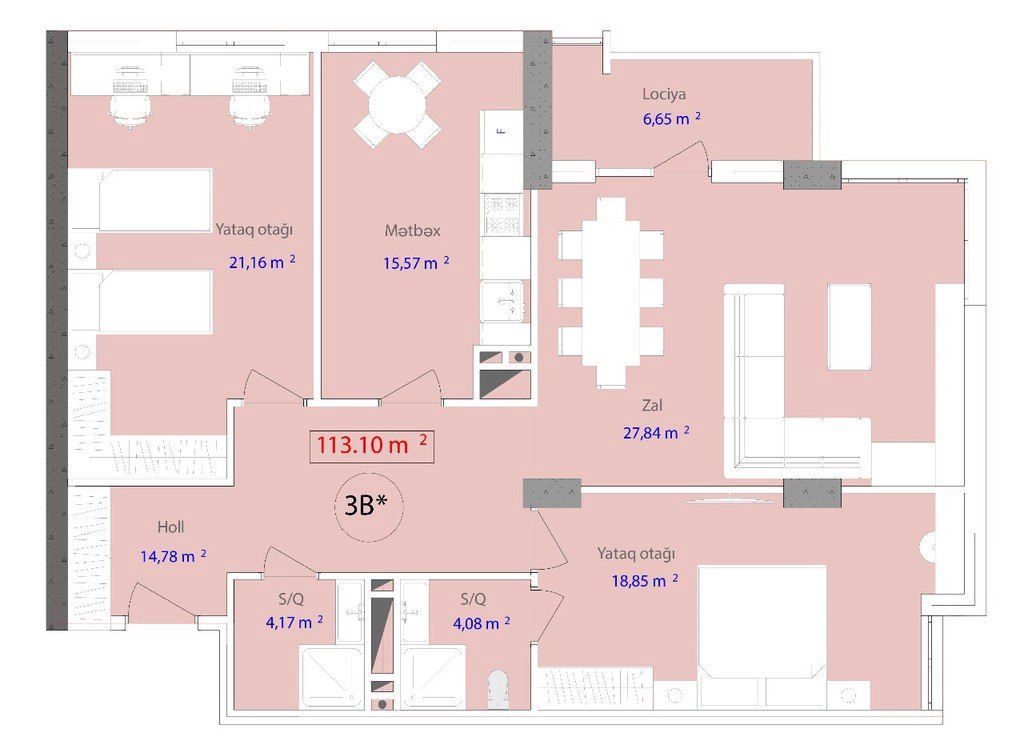 Satılır 3 otaqlı yeni tikili 113.1 m² — Mənzil, Bakı (4)