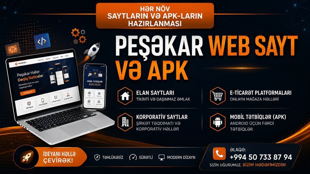 Peşəkar web sayt və mobil tətbiq (APK) hazırlanması xidməti Təklif — Xidmətlər, Bakı