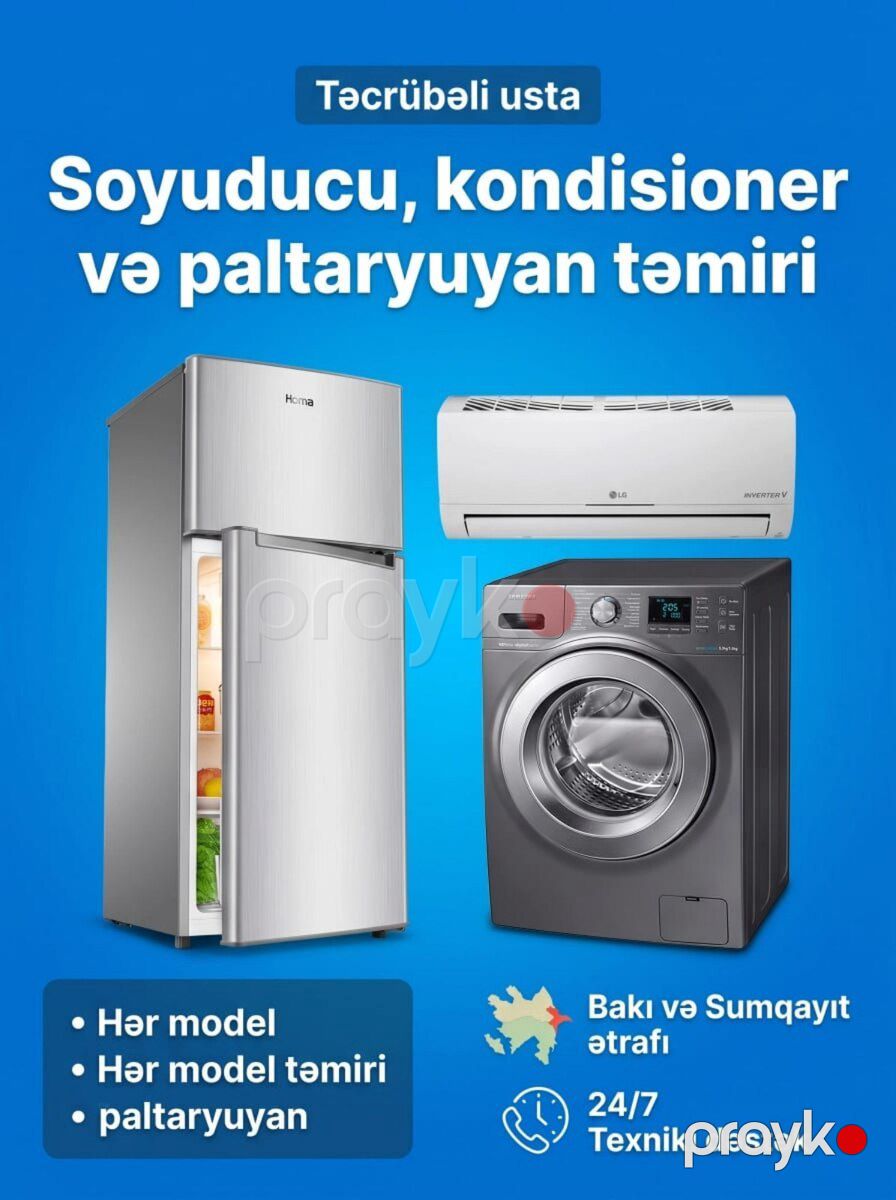Soyuducu, paltaryuyan və kondisioner ustası — Aparatların təmiri və quraşdırılması, Bakı
