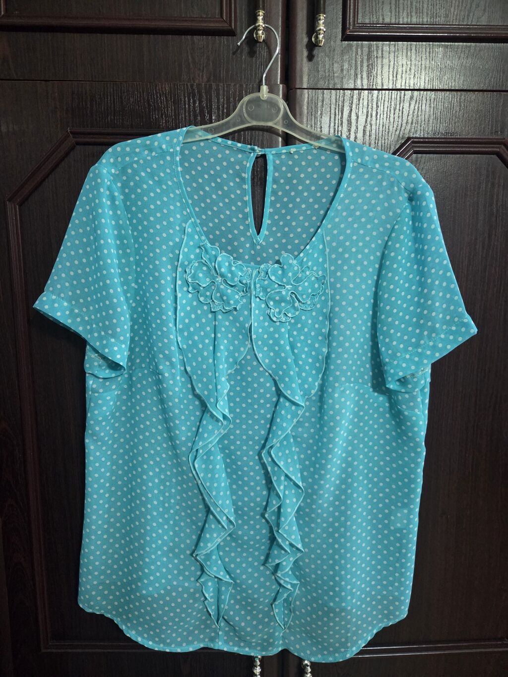 Polka-Chic qadın bluzası – Model 012 - Rəng: firuzə-mavi, xırda ağ — Köynək, Digah (3)