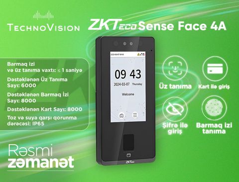 "ZKTeco SenseFace 4A" üz tanıma cihazı — Bakı