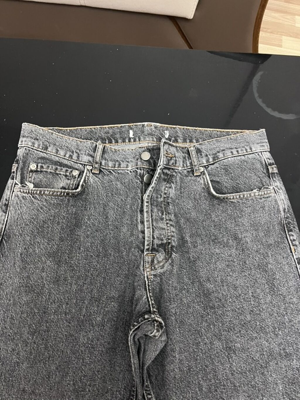Boz baggy cins şalvar (yeni) - Rəng: Tünd boz/acid-wash effekti — Jins, Bakı (3)