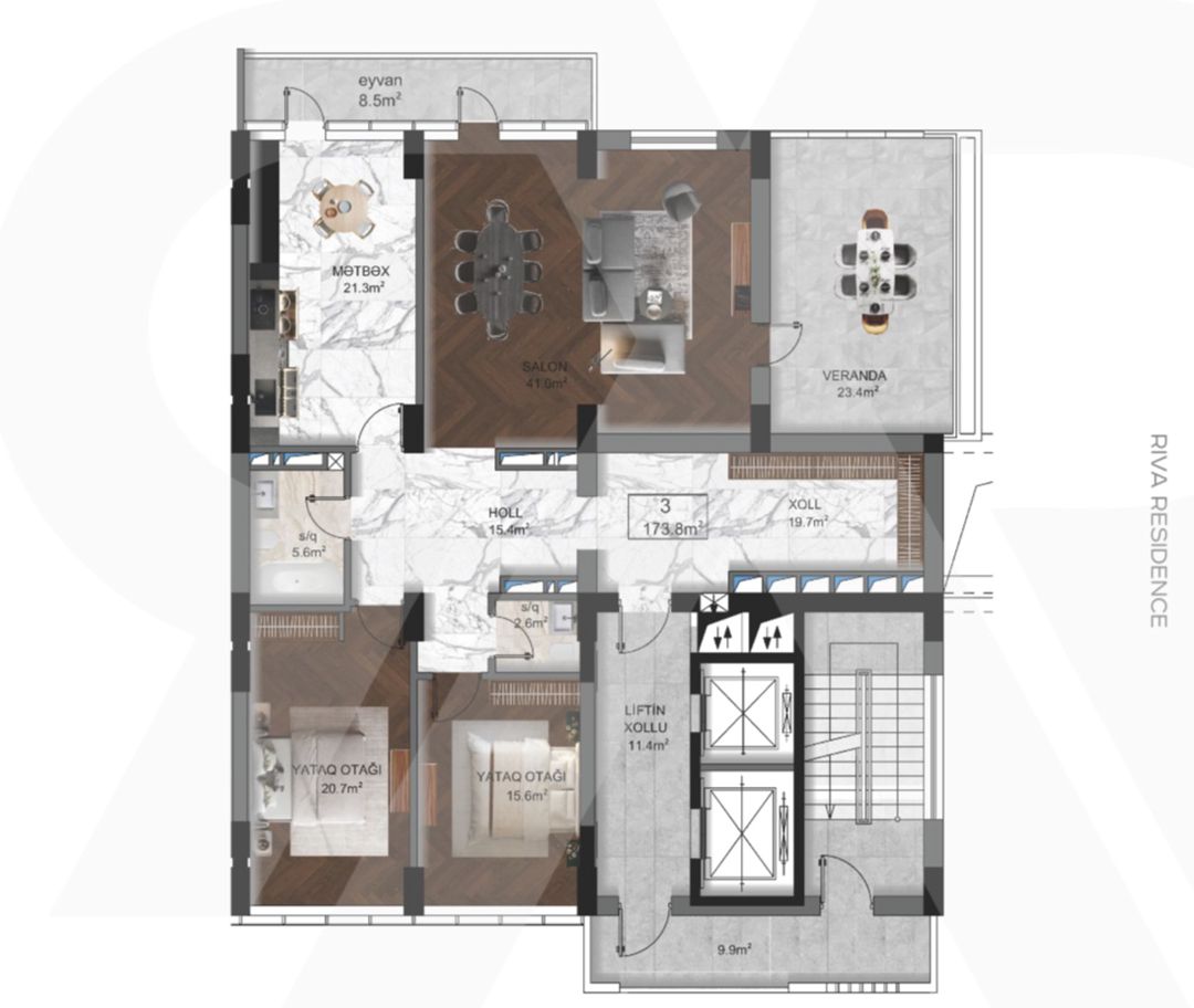 Satılır 3 otaqlı yeni tikili 173.8 m² — Mənzil, Bakı (3)