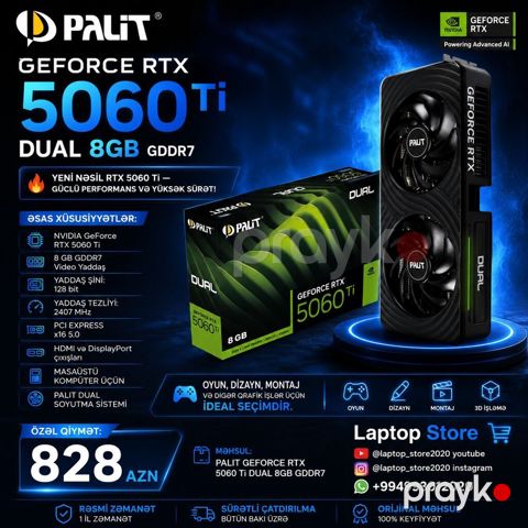 Palit GeForce RTX 5060 Ti Dual 8GB GDDR7 — 828 AZN Yeni nəsil RTX