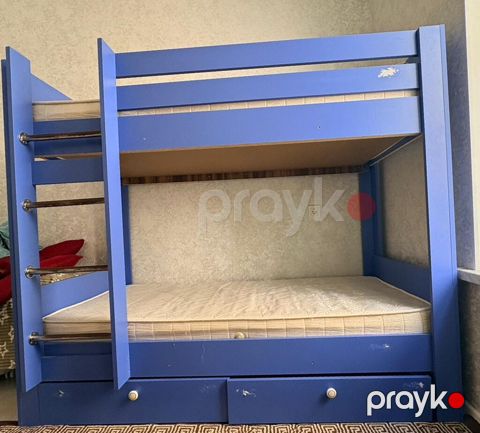 Mavi iki mərtəbəli uşaq çarpayısı - Korpus: möhkəm taxta/MDFlam, mavi