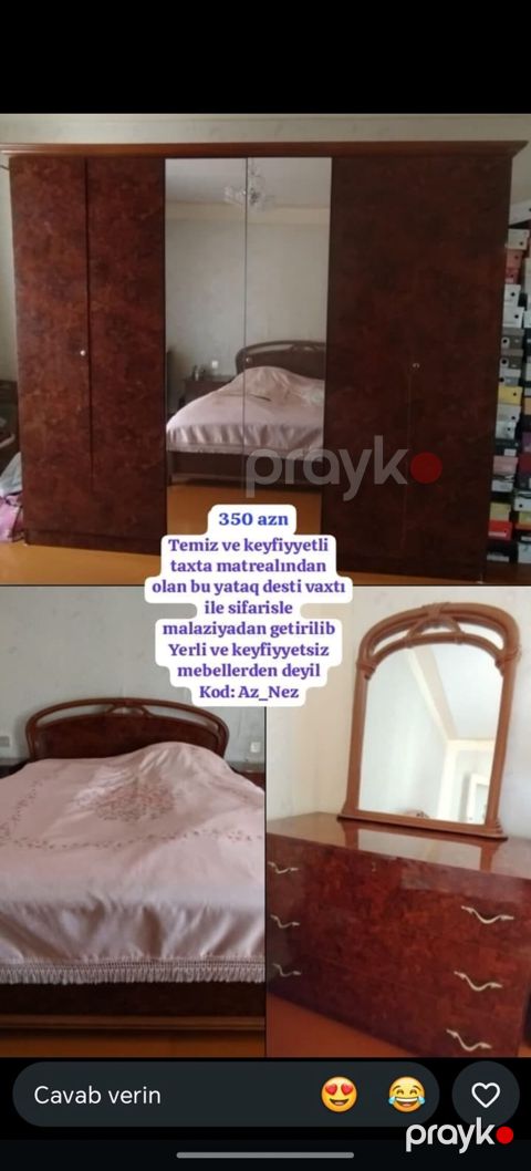 Yataq otağı dəsti - Material: tam taxta, keyfiyyətli və möhkəm