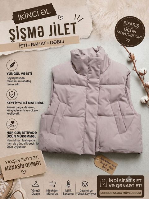 İkİncİ əl şişmə jilet/yelek Məhsulun xüsusiyyətləri: - İsti, yüngül — Bakı