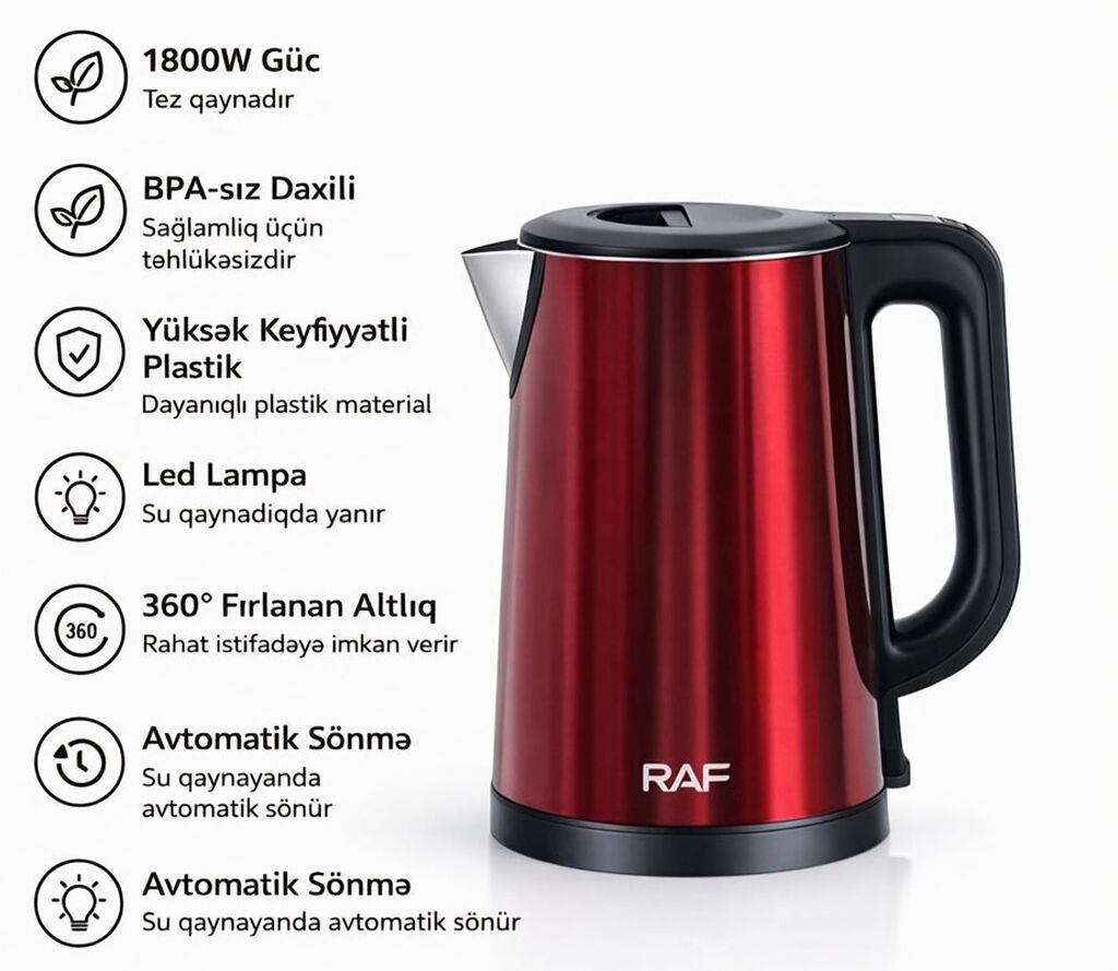 Elektrik çaydan Raf, 2.1 - 2.5 l, Yeni, Pulsuz çatdırılma, Ödənişli çatdırılma, Rayonlara çatdırılma — Elektrik çaydanları və termoslar, Bakı (3)