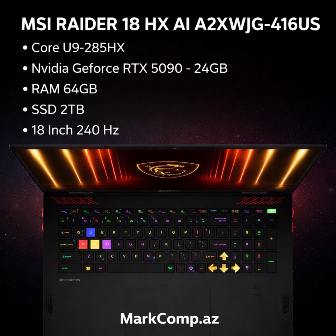 Msı raıder 18 hx Core U9-285HX, RTX 5090, 64GB) — Noutbuklar, Bakı (2)