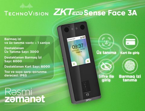 ZKTeco SenseFace 3A üz tanıma cihazı — Bakı