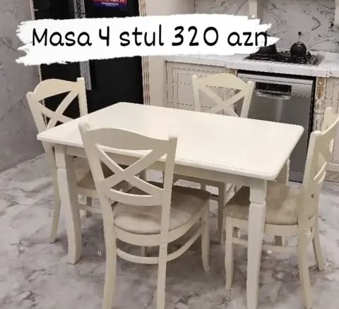 Mətbəx və yemək otağı üçün 1 masa + 4 stul dəsti. - Rəng: açıq — Bakı