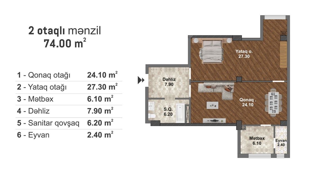 Satılır 2 otaqlı yeni tikili 74 m² — Mənzil, Bakı (2)