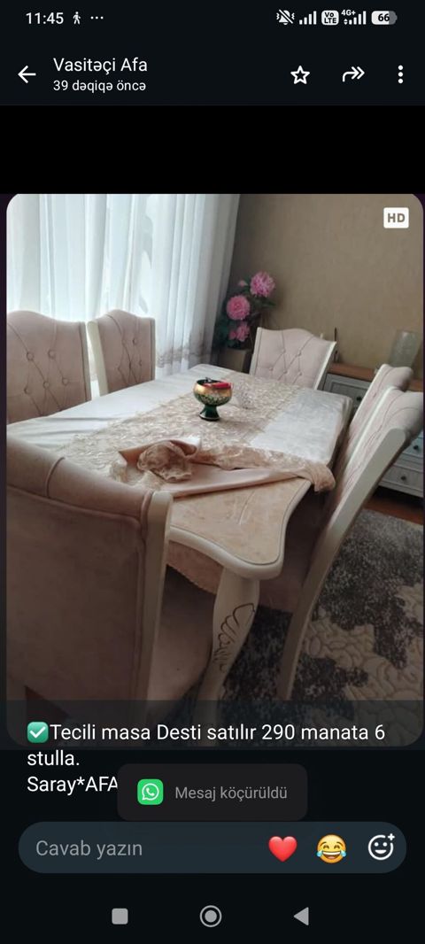 masa Desti satılır 290 manata 6 stulla. Saray*AFA 1036 — Aişə Xanım — Masalar və stullar