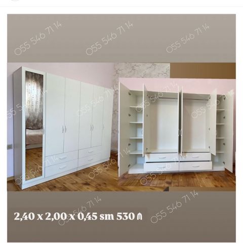 Ağ rəngli çoxfunksiyalı paltar şkafı - Ölçülər: 2,40 x 2,00 x 0,45 m — Bakı