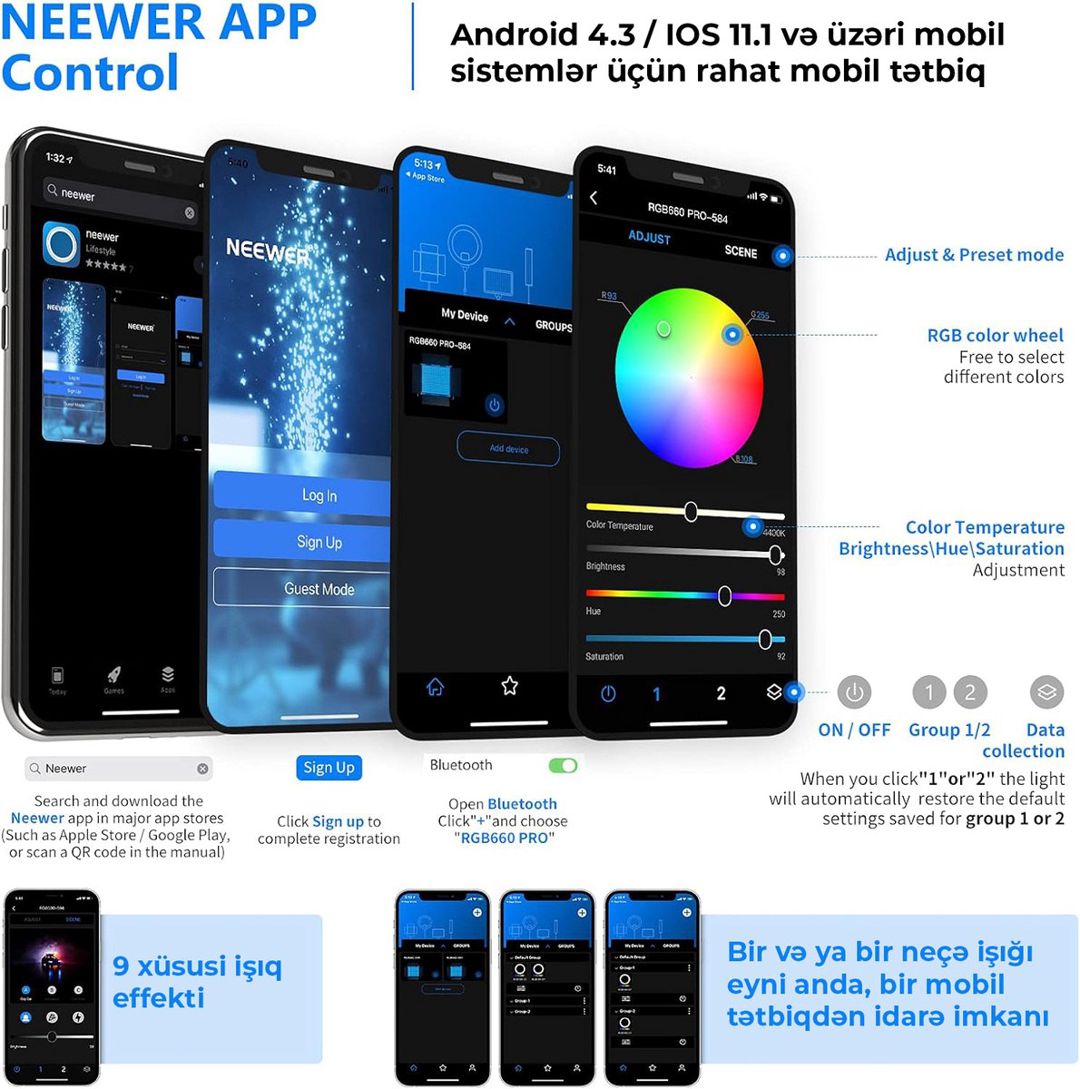 “Neewer 660 Pro RGB” çəkiliş üçün LED panel işıqlandırma — Foto və video texnikası, Bakı (6)