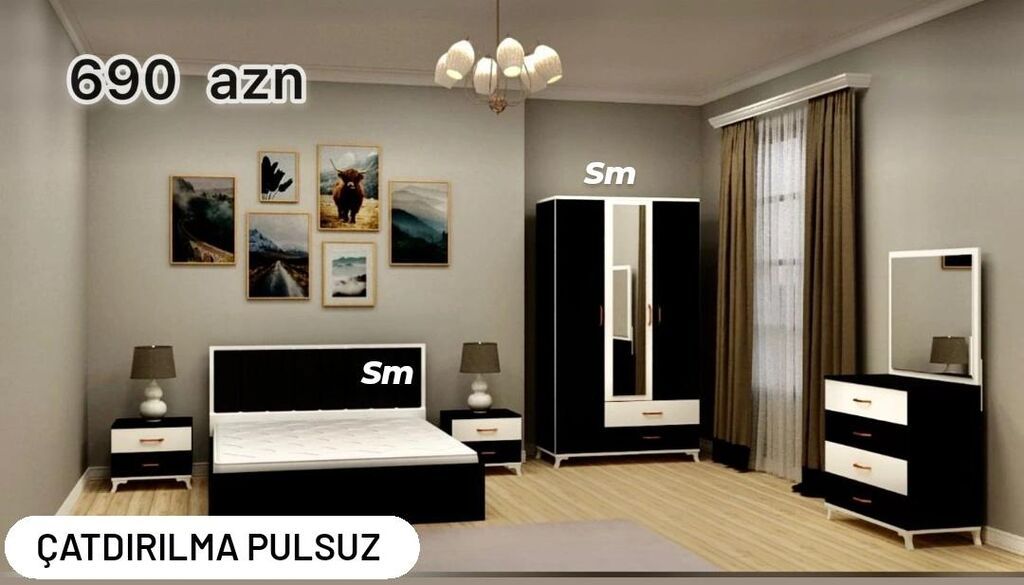 Yataq otağı dəsti - Qiymətlər: 650 AZN (ağ və ya ağ-qəhvəyi variant) — Yataq otağı mobilya dəstləri, Digah (3)
